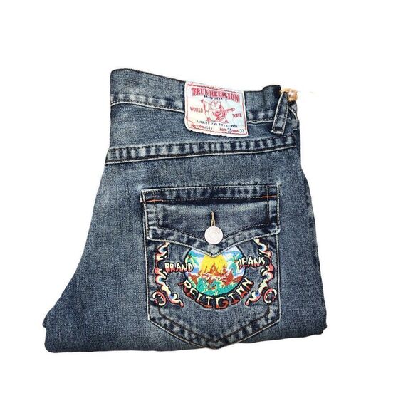 Brand New Vintage True Religion Embroidered Jeans Size 36 JOEY Blue - Picture 10 of 13